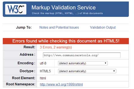 Picture of Markup validator used on communicaretools.org